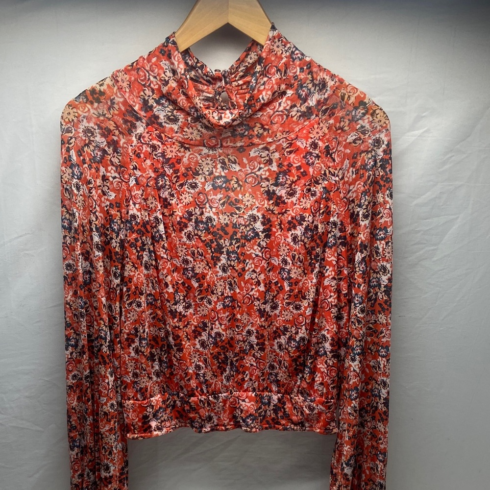 Free People Red and Purple Floral Blouse